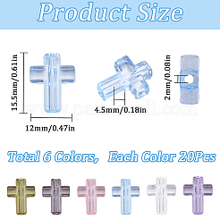 120 個 6 色の透明プラスチックビーズ  クロス  ミックスカラー  15.5x12x4.5mm  穴：2mm  20個/カラー&nbsp;KY-SC0002-15