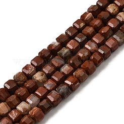 天然石レッドジャスパービーズ連売り  ファセットテーブルカットキューブ  5~6x5~6x5~6mm  穴：1.2mm  約61個/連  12.20~12.80''（31~32.5センチメートル）&nbsp;G-F797-A13-01