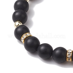 Frosted Natural Dyed & Heated Black Agate(Dyed & Heated) Beaded Stretch Bracelets&nbsp;BJEW-JB10565