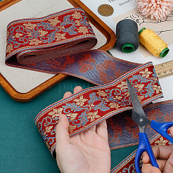 Ethnic Embroidery Polyester Flat Ribbons&nbsp;OCOR-WH0058-98D