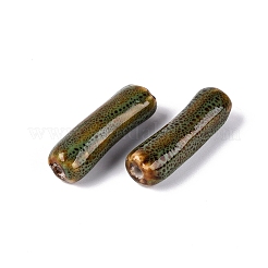 ヴィンテージの手作り磁器ビーズ  ファンシーアンティーク施釉磁器  バレル  オリーブドラブ  38~40x11.5~13.5mm  穴：2.5~4mm&nbsp;PR-N001-02B