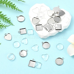DIY 304 ステンレス ペンダント 作成キット  混合図形  ステンレス鋼色  ペンダント：15~16.5x11~13.5x1~2mm  トレイ：10~12x10~12mm&nbsp;DIY-YW0012-67A