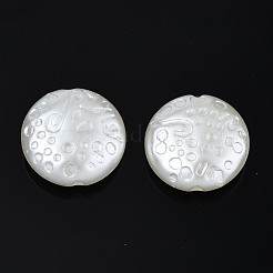 ABSプラスチックパール調ビーズ  フラットラウンド  乳白色  14x5.5mm  穴：1.4mm  約900個/500g&nbsp;KY-T023-027