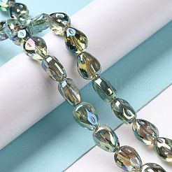 透明電気メッキガラスビーズ連売り  虹メッキ  ティアドロップ  アクアマリン  11x9x6.6mm  穴：1.1mm  約55個/連  24.25インチ（61.6cm）&nbsp;GLAA-C025-02H
