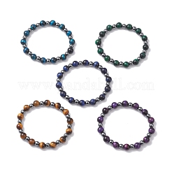 Round Natural Tiger Eye & Non-Magnetic Synthetic Hematite Beads Stretch Bracelets for Women&nbsp;BJEW-JB12764