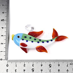 手作りランプワークビッグサイズペンダントトップ  魚のチャーム  アクア  41~42x65~71x16.5~17.5mm  穴：5~6x4.5mm&nbsp;LAMP-T025-04C
