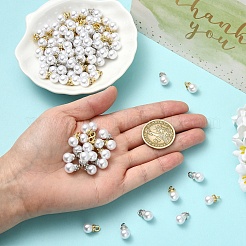 100色の樹脂製模造パールチャーム2個  亜鉛合金クリスタルラインストーン付き  ラウンド  プラチナ·ゴールデン  13.5x8mm  穴：2.5mm  50個/カラー&nbsp;RESI-YW0006-04