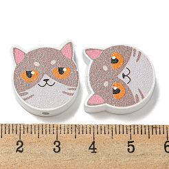 プリントウッドビーズ  猫の形  ロージーブラウン  18~18.5x19.5~20x5.5~6.5mm  穴：2~2.5mm&nbsp;WOOD-G022-27H