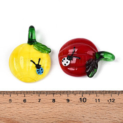 手作りランプワークペンダント  てんとう虫入りカボチャ  ミックスカラー  40~42x29~30x12~14mm  穴：6~7x5~6mm&nbsp;LAMP-N034-02
