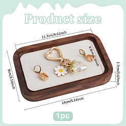 ネックレス用のベルベットジュエリープレート付きクルミ  ブレスレット  ピアス  リング  長方形  ホワイト  140x90x17mm&nbsp;ODIS-WH0038-184A-01