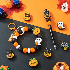 ハロウィーンテーマシリコンフォーカルビーズ6スタイル6個  混合図形  29.5~30x23~28x8.5~9.5mm  穴：2~3.5mm  1個/スタイル&nbsp;SIL-TA0002-44