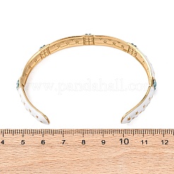 女性用304ステンレススチールエナメルカフバングル  ラインストーン付き  鉛フリー＆カドミウムフリー＆ニッケルフリー  ゴールドカラー  ホワイト  内径：2.48x1.95インチ（6.3x4.95cm）&nbsp;BJEW-H637-02B-G
