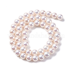 UV Plating Pearlized Glass Pearl Beads Strands&nbsp;GLAA-F128-01B-T02