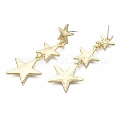 トリプルスターロングダングルスタッドピアス  女性用合金ロングドロップイヤリング  カドミウムフリー＆ニッケルフリー＆鉛フリー  ライトゴールド  60x23.5mm  ピン：0.7mm&nbsp;EJEW-N100-002-NR
