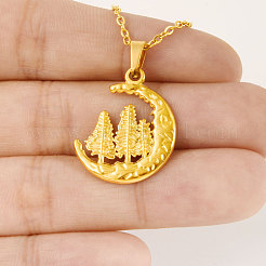304 Stainless Steel Moon with Tree Pendant Necklaces for Women&nbsp;WG999C1-02