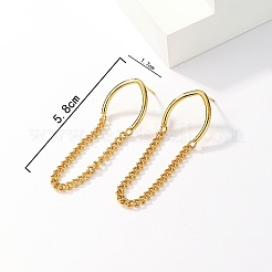 304ステンレススチールダングルスタッドピアス  チェーンタッセルイヤリング  ゴールドカラー  ティアドロップ  58x17mm&nbsp;RS5522-01