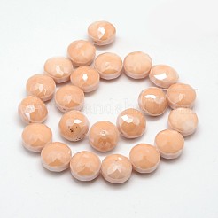 電気メッキガラスビーズセット  パール光沢メッキ  多面カットフラットラウンド  ビスク  14x10mm  穴：1mm  約22個/連  11.8インチ&nbsp;EGLA-J106-E07