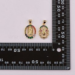 10個ラックメッキ真鍮マイクロパヴェキュービックジルコニアペンダント  18KGP本金メッキ  長持ちメッキ  聖母マリアとオーバル  カラフル  23.5x16.5x3mm  穴：3.5x3mm&nbsp;KK-SZ0001-86