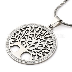 201 Stainless Steel Flat Round with Tree of Life Pendant Necklaces&nbsp;NJEW-S007-16P