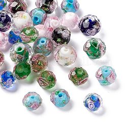 30個の手作りの金の砂のランプワークビーズ連売り  インナーフラワー  ファセットロンデル  ミックスカラー  8x6mm  穴：2mm  5色  4個/カラー  20pc&nbsp;LAMP-FS0001-03