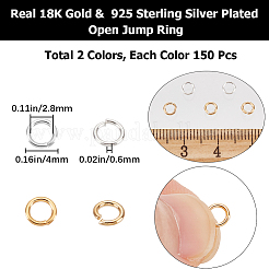 300個 2スタイル ラックメッキ真鍮オープン丸カン  ラウンド  長持ちメッキ  ミックスカラー  4x0.6~0.7mm  内径：2.6~2.8mm  150個/スタイル&nbsp;KK-BBC0008-70