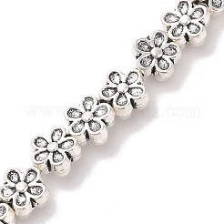 チベットスタイルの花の合金ビーズ連売り  鉛フリー＆カドミウムフリー  アンティークシルバー  7x3.5mm  穴：1mm  約30個/連  8インチ&nbsp;TIBEB-O007-08-RS