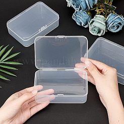 クリアプラスチックビーズ収納ケース  ヒンジ付き蓋付き  フリップカバー  長方形  ホワイト  12.5x8.5x4.5cm  インナーサイズ：12x8センチメートル&nbsp;CON-WH0074-68