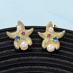 Brass Micro Pave Cubic Zirconia Stud Earrings&nbsp;EJEW-K267-28G