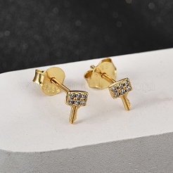 Key 925 Sterling Silver Micro Pave Clear Cubic Zirconia Stud Earrings for Women&nbsp;EJEW-K307-03B-G