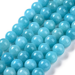 天然石馬山ジェイドラウンドビーズ連売り  染め  シアン  8mm  穴：1mm  約48個/連  15インチ&nbsp;G-D263-8mm-XS28