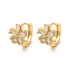 花の真鍮フープピアス  クリアキュービックジルコニア  18KGP本金メッキ  13x11x15mm&nbsp;EJEW-S256-01B-G