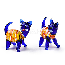手作りランプワーク家の装飾  ギフト用の3D猫の装飾品.  ブルー  43~45.5x24~26.5x23~24mm&nbsp;LAMP-T011-86