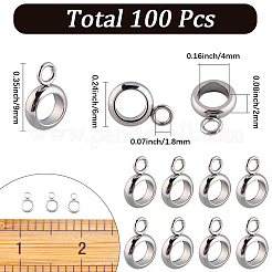 201ステンレススチールチューブベイル100個  ループベイル  リング保釈ビーズ  ステンレス鋼色  9x6x2mm  穴：1.8mm&nbsp;STAS-SC0010-75