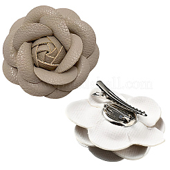 鉄製クリップ付き合成皮革製靴バックルクリップ  靴の装飾  花  淡い茶色  65x65mm&nbsp;FIND-CL0001-92C
