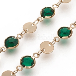 Handmade Flat Round Glass Beaded Chains&nbsp;CHC-G008-04LG-01