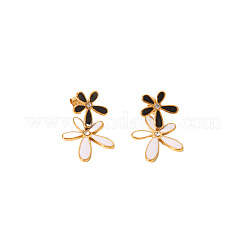 スタイリッシュな花柄ステンレススチール製ダングルスタッドピアス  ゴールドカラー  30.3mm&nbsp;TE8091