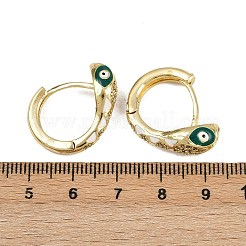 真鍮製マイクロパヴェキュービックジルコニアフープピアス  カドミウムフリー＆鉛フリー  エナメル  ヘビ  18KGP本金メッキ  ホワイト  20x21x7.5mm&nbsp;EJEW-B146-02G-03