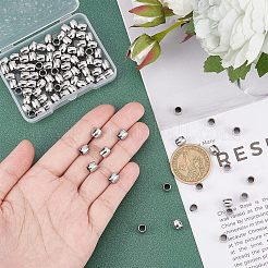 304ステンレススチールビーズ  バレル  ビーズコンテナ付  ステンレス鋼色  6x6mm  穴：4mm  約100個/箱&nbsp;STAS-UN0001-59P