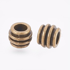 チベットの銀合金バレル大きな穴ヨーロッパのビーズ  無鉛の  カドミウムフリー＆ニッケルフリー  アンティークブロンズカラー  約6mm長  8 mm幅  穴：4mm&nbsp;MLFH10203Y-NF