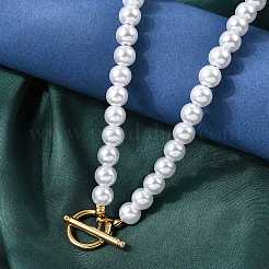 8MM White Round Plastic Pearl Beaded Necklaces for Women&nbsp;NJEW-L469-01G