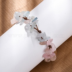 女性用調節可能な天然モルガナイト編みビーズブレスレット  内径：1-5/8~3インチ（4.15~7.6cm）&nbsp;BJEW-U035-02K