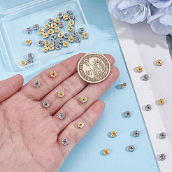 60個 2色 316サージカルステンレスラインストーンスペーサービーズ  フラットラウンド  ミックスカラー  5x2.5mm  穴：1mm  30個/カラー&nbsp;STAS-HY0002-08