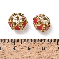 304ステンレススチールエナメルビーズ  ラウンド  ゴールドカラー  レッド  13.5x13x10.5mm  穴：2.5mm&nbsp;SA-H002-01A-G
