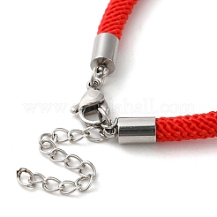 ミラノコード＆304ステンレススチールブレスレットの作り方  丸皿付き  レッド  トレイ：18mm  7-3/8インチ（18.8cm）&nbsp;MAK-H004-02H-P02