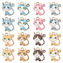 32本8色合金エナメルペンダント  猫の形のチャーム  ミックスカラー  24.5x21x2mm  穴：3mm  4個/カラー&nbsp;ENAM-TA0002-88