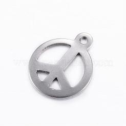 変色しにくい201ステンレススチールチャーム  ピースサイン  ステンレス鋼色  15x12.5x0.8mm  穴：1mm&nbsp;STAS-D445-076