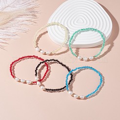 ナチュラルパールビーズストレッチブレスレット  女性のための透明なクリスタルガラスシードビーズブレスレット  ミックスカラー  内径：2-1/8インチ（5.5cm）&nbsp;BJEW-JB07108