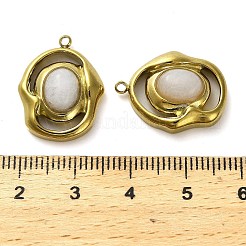 ナチュラルホワイトアゲートのペンダント  304ステンレススチールの楕円形チャーム  ゴールドカラー  20.5x16x6.5mm  穴：1.5mm&nbsp;STAS-H438-10G-01
