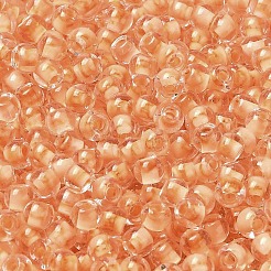 透明なガラスの丸いシードビーズ  色の内側  ラウンド  サドルブラウン  6/0  4x3mm  穴：1.2mm  約161個/10g&nbsp;X1-SEED-B001-05A-31