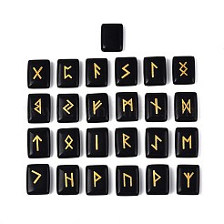 エルダーフサルクのアルファベットが刻まれた長方形の天然黒曜石ルーン石25個  19.5~20x15x5.5~6mm&nbsp;G-T142-39